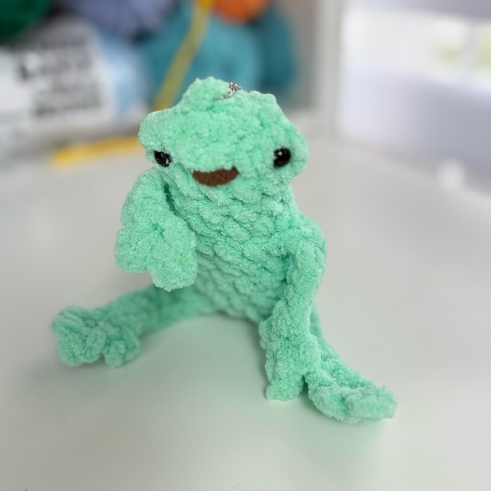 Mint Frog Plushie Keychain Leggy Frog Handmade Crochet Amigurumi